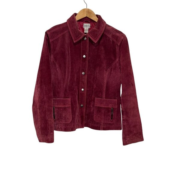 Chico's Berry Red  Red Suede Leather Jacket Women's  Size Large - Picture 1 of 7